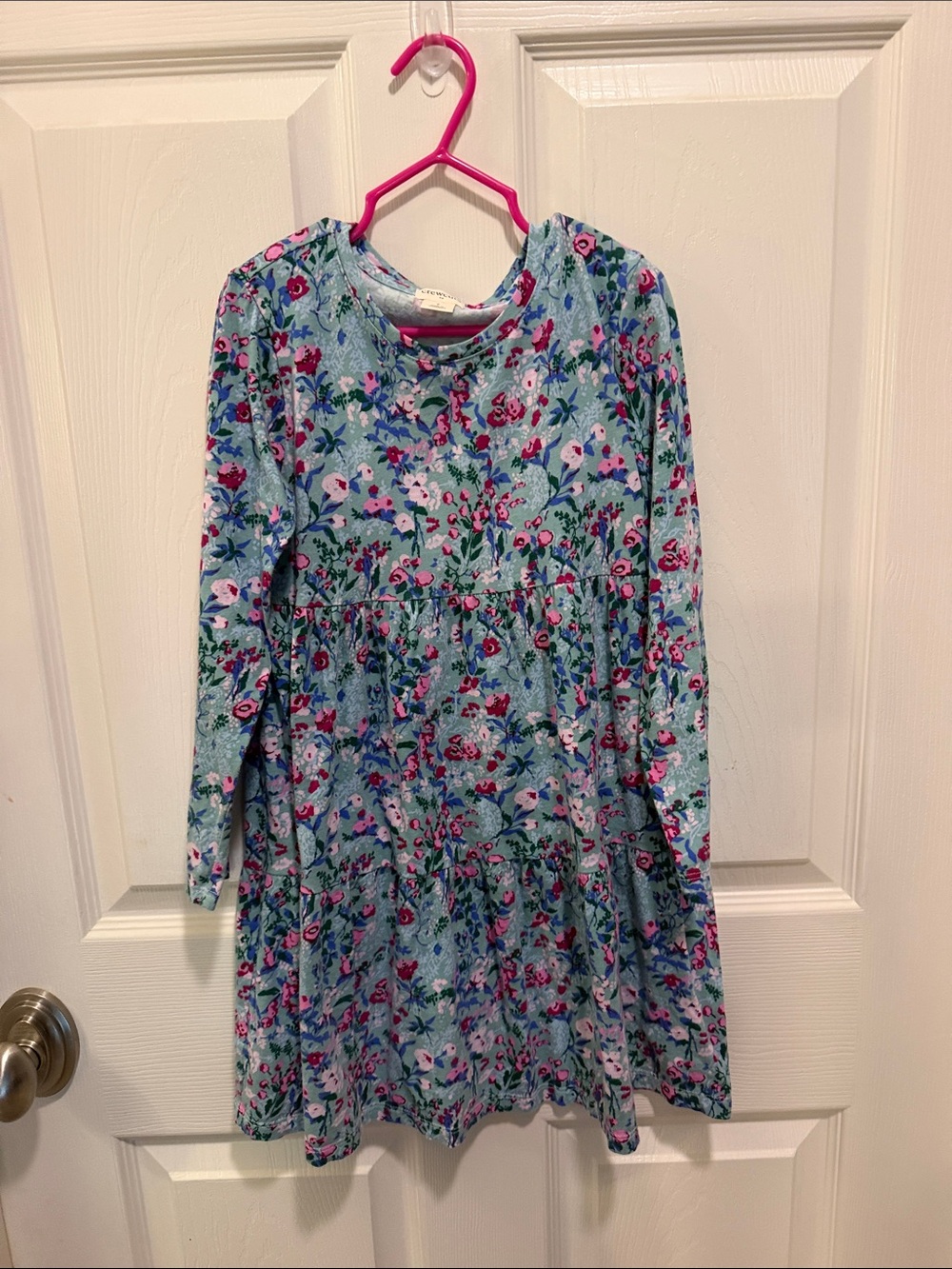 Crewcuts Blue Floral Long-Sleeve Tiered Dress with Pink & Green Accents